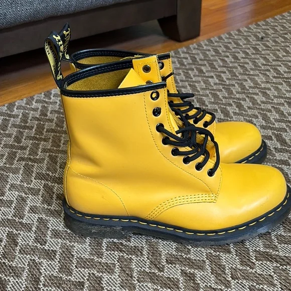 Yellow Dr. Martens Leather Lace-Up Boots - Picture 2 of 7
